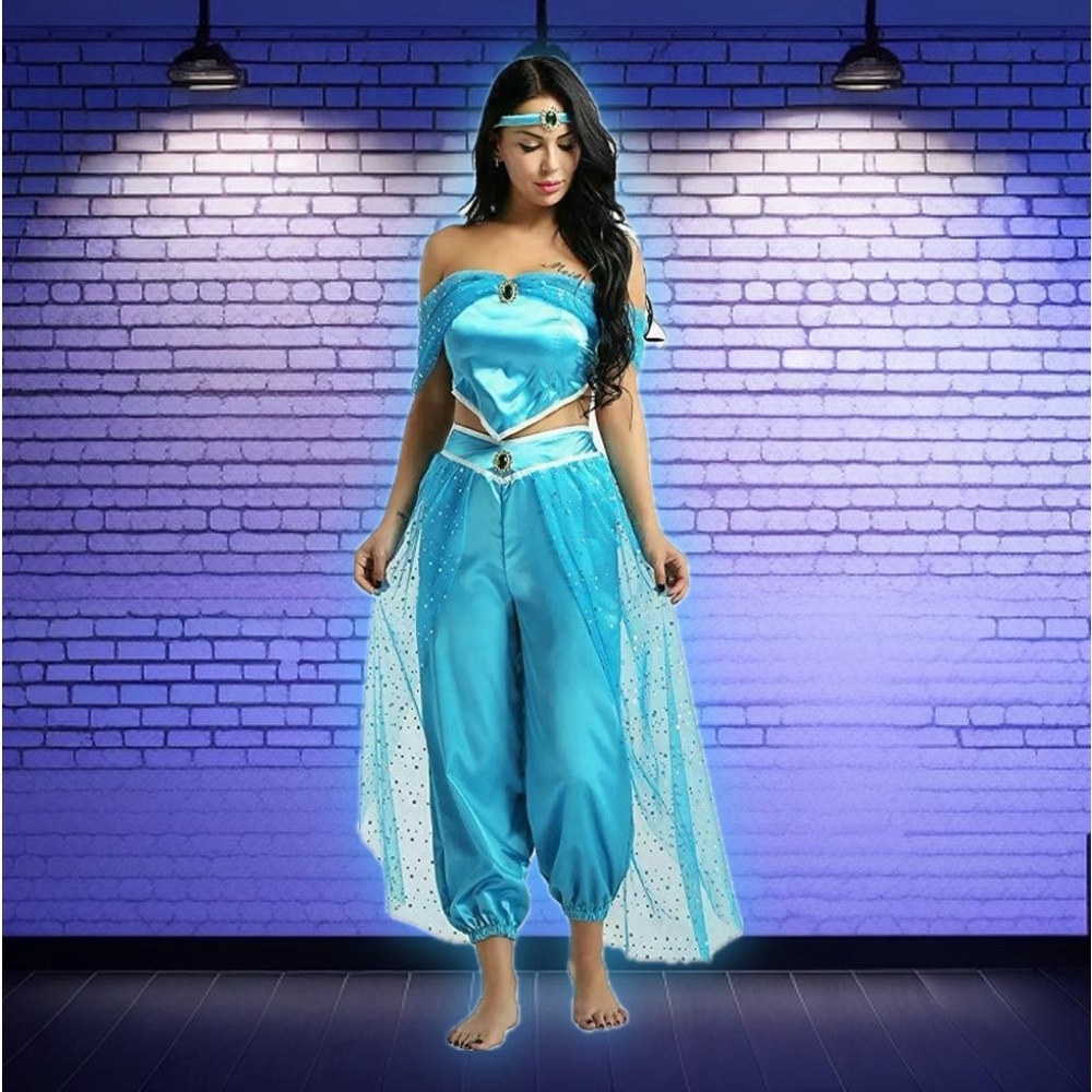 Aladdin Jasmine Princess Cosplay Women Girl Fancy Dress Halloween Party Costume